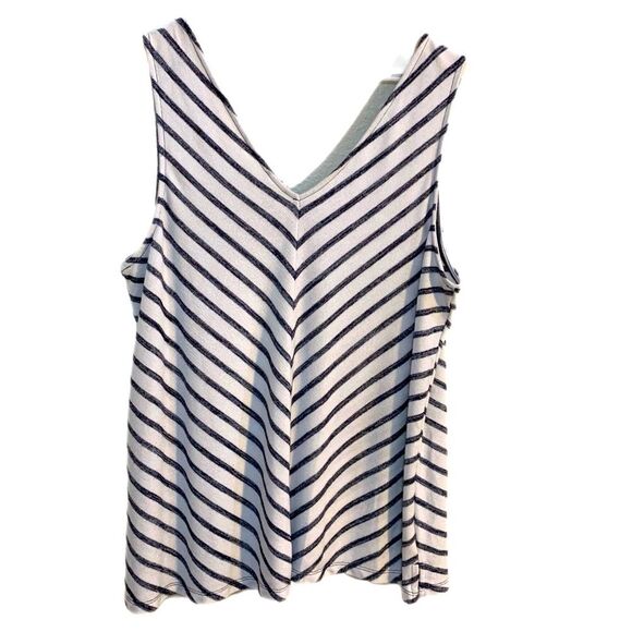 Gap Striped Tank Top Women’s Large White Navy Blue V-Neck Swing. - Picture 2 of 8